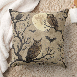 Vintage-Halloween-Eulen und Mond Kissen