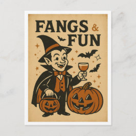 Vintage Halloween Fangs and Fun Postkarte