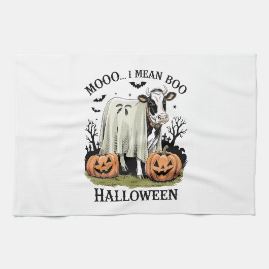 Vintage Halloween Farm Cow Geschirrtuch (Horizontal)