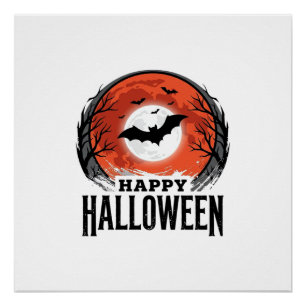 Vintage-Halloween-Fledermaus-Mond-Gravur-Design_1 Poster