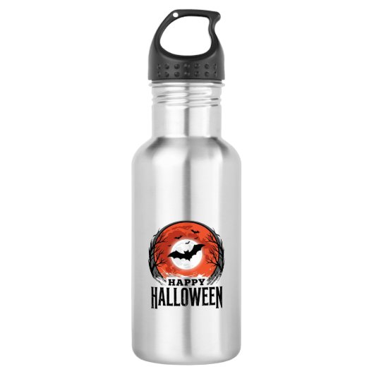 Vintage-Halloween-Fledermaus-Mond-Gravurdesign_1 Edelstahlflasche (Vorderseite)
