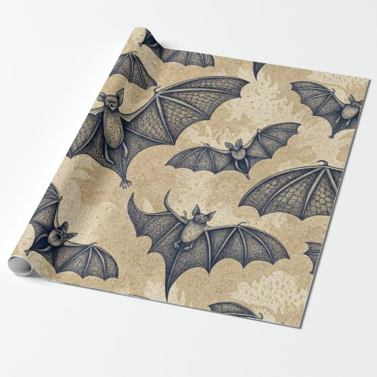 Vintage Halloween-Fledermäuse Geschenkpapier (Ungerollt)