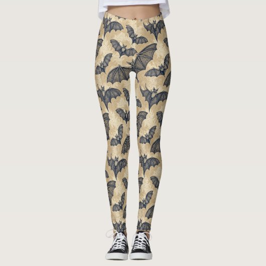 Vintage Halloween-Fledermäuse Leggings (Vorderseite)