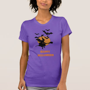 Vintage-Halloween fliegende Hexe mit Fledermäusen  T-Shirt