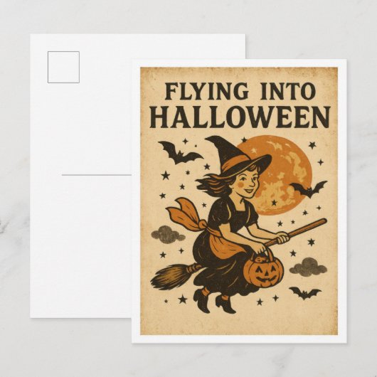Vintage-Halloween-Flug Postkarte (Vorne/Hinten)