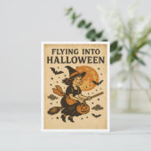 Vintage-Halloween-Flug Postkarte (Stehend Vorderseite)