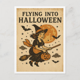 Vintage Halloween Flying Postkarte