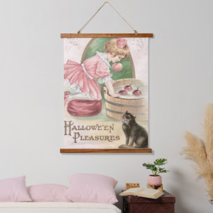 Vintage Halloween-Freuden Wandteppich Mit Holzrahmen
