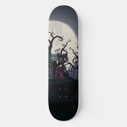 Vintage Halloween-Friedhof-Katzenart Skateboard (Vorderseite)