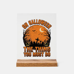 Vintage-Halloween-Friedhof-Kürbis-Mond-Shirt-Des Acrylschild