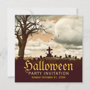 Vintage Halloween-Friedhof-Vollmond-Einladung Einladung
