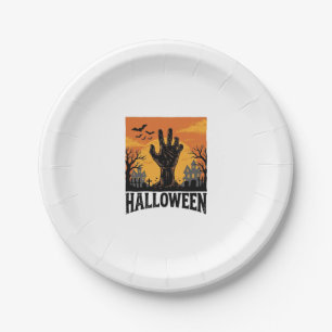 Vintage-Halloween-Friedhof-Zombie-Hand-Shirt-Desig Pappteller
