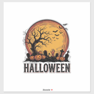 Vintage-Halloween-Friedhofs-Fledermaus-Mond-Kunst_ Aufkleber