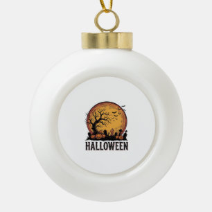 Vintage-Halloween-Friedhofs-Fledermaus-Mond-Kunst_ Keramik Kugel-Ornament