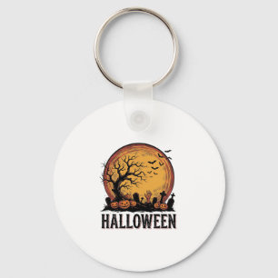 Vintage-Halloween-Friedhofs-Fledermaus-Mond-Kunst_ Schlüsselanhänger
