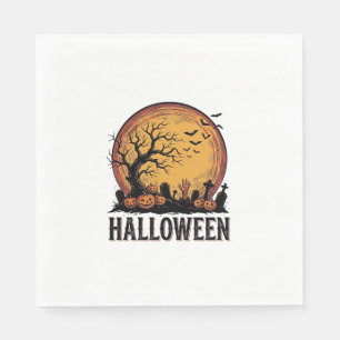 Vintage-Halloween-Friedhofs-Fledermaus-Mond-Kunst_ Serviette
