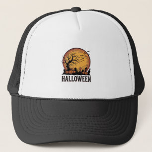 Vintage-Halloween-Friedhofs-Fledermaus-Mond-Kunst_ Truckerkappe