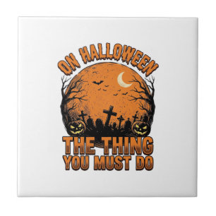 Vintage-Halloween-Friedhofs-Kürbis-Mond-Shirt-Des Fliese