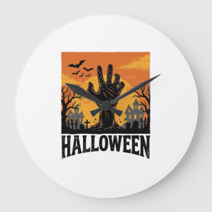 Vintage-Halloween-Friedhofs-Zombie-Hand-Shirt-Desi Große Wanduhr