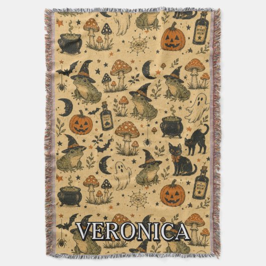 Vintage-Halloween-Frosch-Muster-Name Decke (Vorderseite Vertikal)