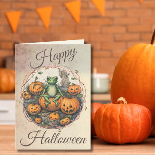 Vintage Halloween Frosch & Pumpkins Feiertagskarte