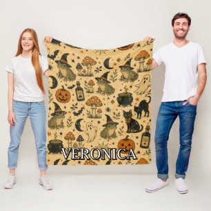 Vintage-Halloween-Frosch-Volldruck-Name  Fleecedecke