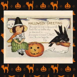 Vintage-Halloween-Gedicht Hexe benutzerdefinierte  Feiertagspostkarte