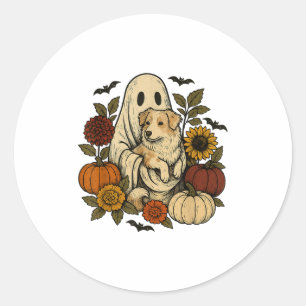 Vintage Halloween Geist Australischer Hund Herbstb Runder Aufkleber