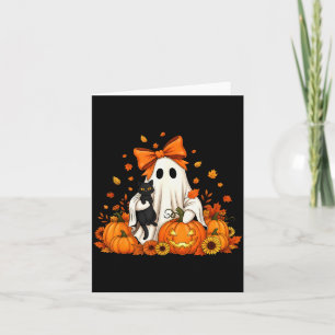 Vintage-Halloween-Geist hält schwarze Katze Groovy Karte