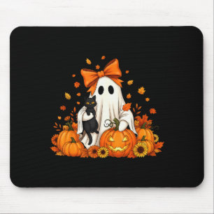 Vintage-Halloween-Geist hält schwarze Katze Groovy Mousepad