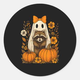 Vintage-Halloween-Geist hält Waschbär Groovy Flo Runder Aufkleber