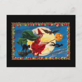 Vintage Halloween-Geist-Hexenkarte Postkarte