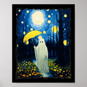 Vintage Halloween-Geist im Van Gogh-Wald Sta Poster