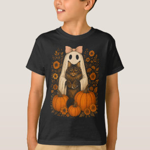 Vintage-Halloween-Geist mit Maine-Coon-Katze T-Shirt