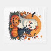 Vintage-Halloween-Geist mit schwarzer Katze Groovy Fleecedecke (Vorderseite (Horizontal))