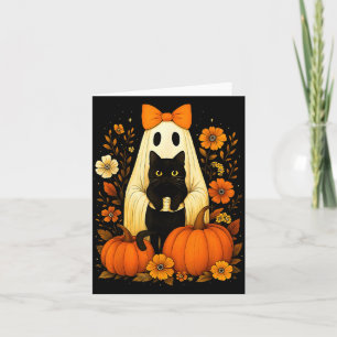 Vintage-Halloween-Geist mit schwarzer Katze Groovy Karte