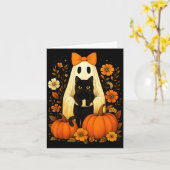 Vintage-Halloween-Geist mit schwarzer Katze Groovy Karte (Gelbe Blume)