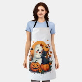 Vintage-Halloween-Geist mit schwarzer Katze Groovy Schürze (Getragen)