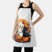 Vintage-Halloween-Geist mit schwarzer Katze Groovy Schürze (InSitu)