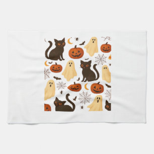 Vintage Halloween Geist & Schwarz Katzen Muster Cl Geschirrtuch