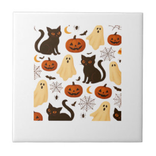Vintage Halloween-Geist & Schwarzkatze Muster Clas Fliese
