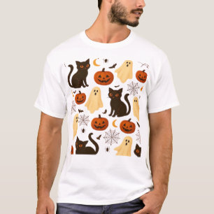 Vintage Halloween-Geist & Schwarzkatze Muster Clas T-Shirt