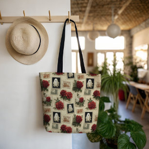 Vintage Halloween-Geist und Rote Rose-Briefmarke Tasche