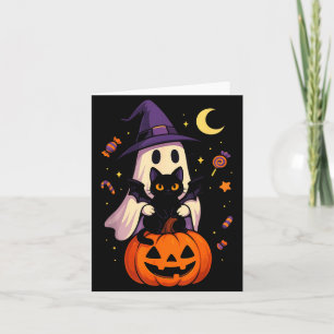 Vintage-Halloween-Geist-und-schwarze-Katze-Grafik Karte