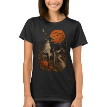 Vintage-Halloween-Geist- und schwarzes Katzen-T-Sh
