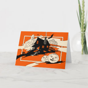 Vintage Halloween-Geist- und Spukhaus-Karte Karte