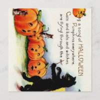 Vintage HALLOWEEN Gesang-Kürbis-Katzen-Einladung