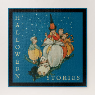 Vintage Halloween-Geschichtenerzählung Kleine Hexe Puzzle
