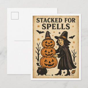Vintage Halloween gestapelt für Zauber Postkarte