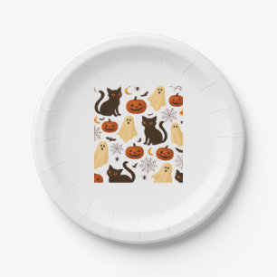 Vintage Halloween Ghost & Black Cat Pattern Klasse Pappteller
